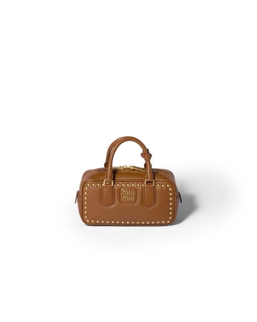 Miu Miu Brown Arcadie Studded Leather Bag