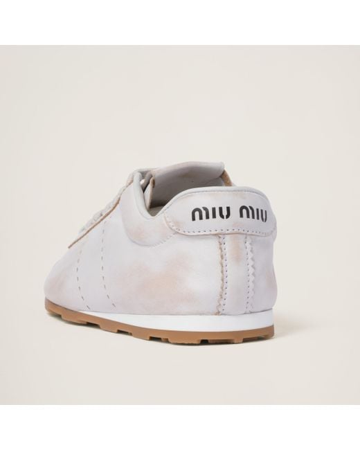 Miu Miu White Bleached Nappa Leather Sneakers