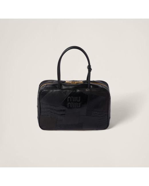 Miu Miu Black Leather Patchwork Top-Handle Bag
