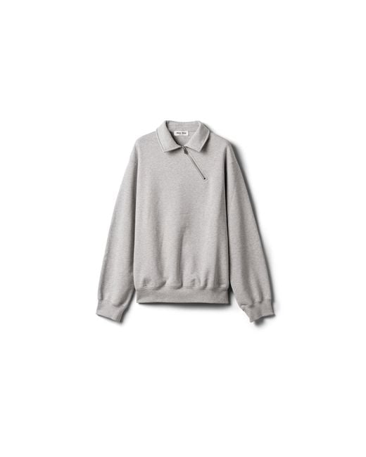 Miu Miu Gray Zippered Cotton Fleece Jacket