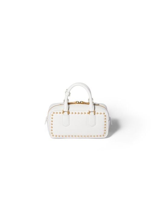 Miu Miu White Arcadie Studded Leather Bag
