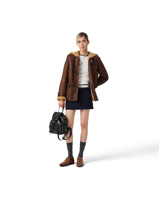 Miu Miu Brown Waxed Shearling Duffle Coat