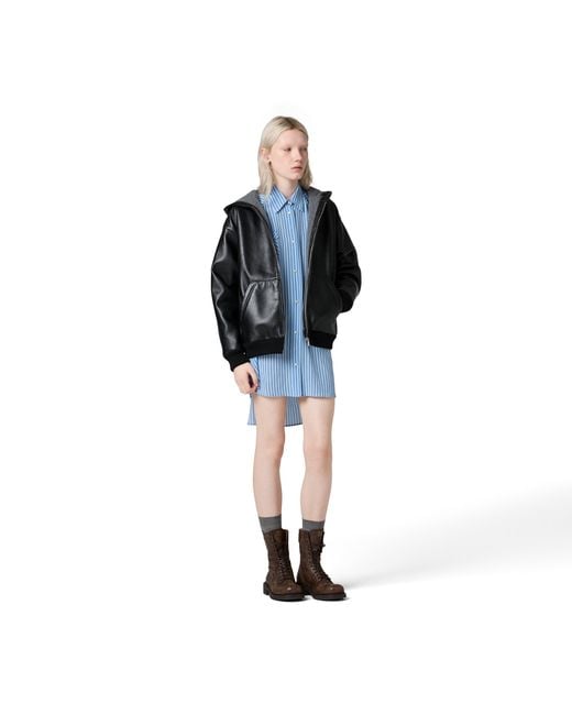 Miu Miu Black Nappa Leather Hoodie Jacket
