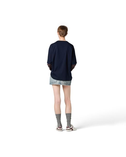 Miu Miu Blue Long-Sleeved Jersey T-Shirt