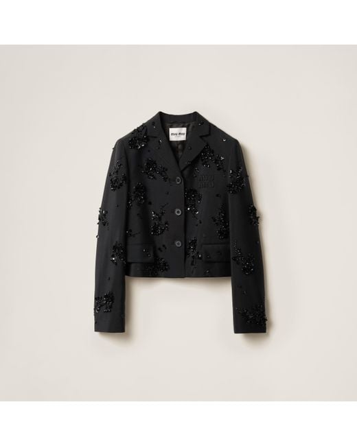 Miu Miu Embroidered Single-Breasted Kid Mohair Jacket in Miu Miu Embroidered Single-Breasted Kid Mohair Jacket in