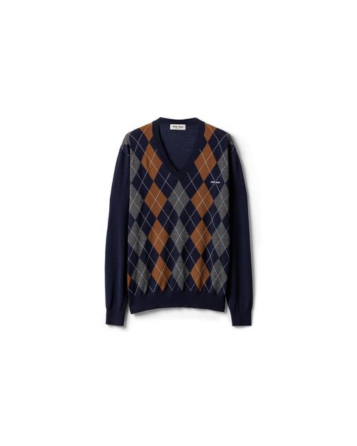 Miu Miu Blue V-Necked Wool Sweater
