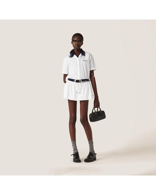 【関税&送料込】Miu Miu White Poplin Shirt Dress Gathered cotton poplin shirt dress in white - Miu Miu