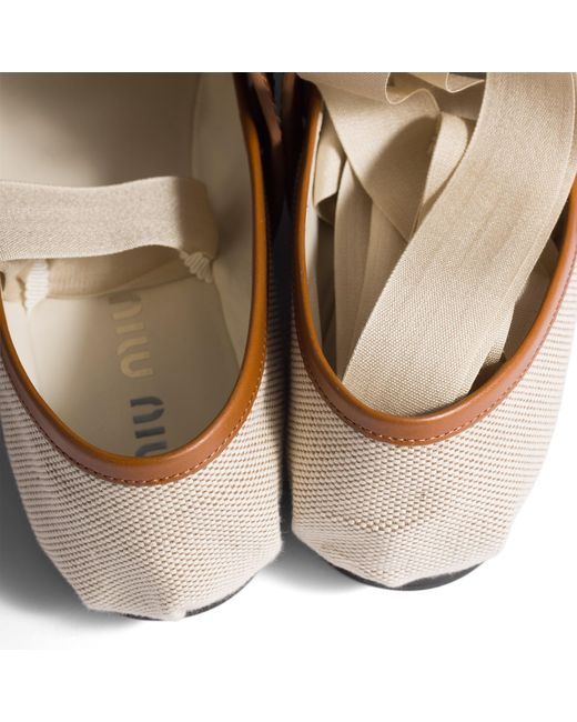 Miu Miu Brown Canvas And Leather Ballerinas