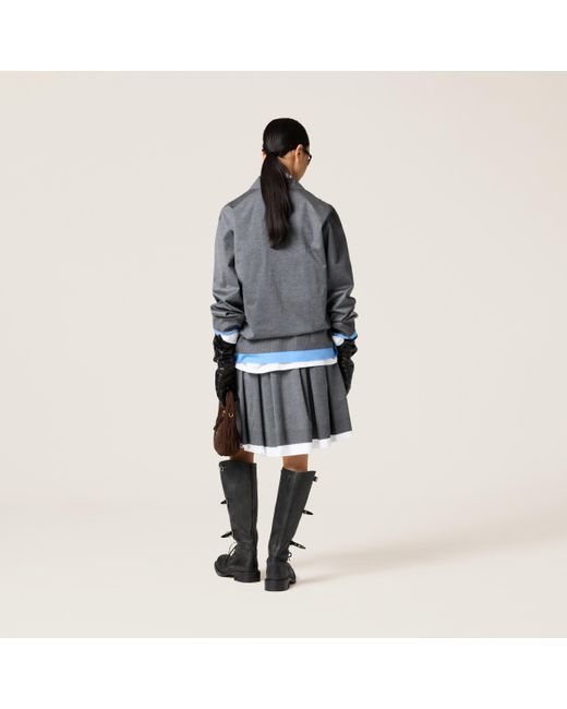 Miu Miu Knit Poplin Pleated Skirt in Gray | Lyst