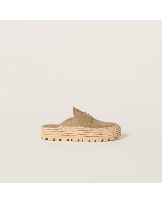MIUMIU 26S MULES IN TAUPE BROWN SUEDE