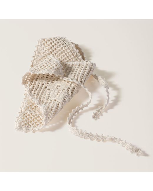 Miu Miu Crochet Cotton Triangle Scarf in Natural | Lyst