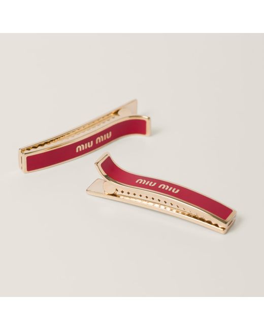 Miu Miu Red Enameled Metal Hair Clips