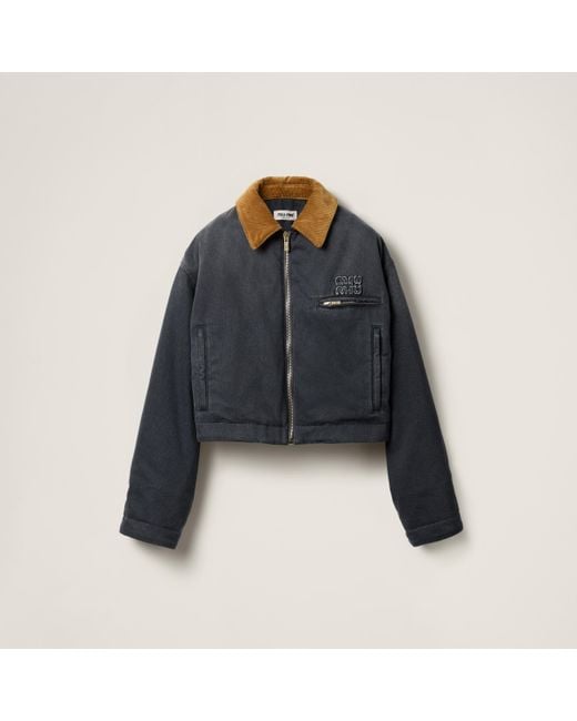 Miu Miu Drill Blouson Jacket in Blue | Lyst