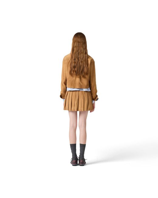 Miu Miu Natural Pleated Waxed Suede Mini-Skirt