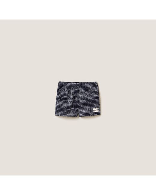 Miu Miu Blue Checked Tweed Shorts