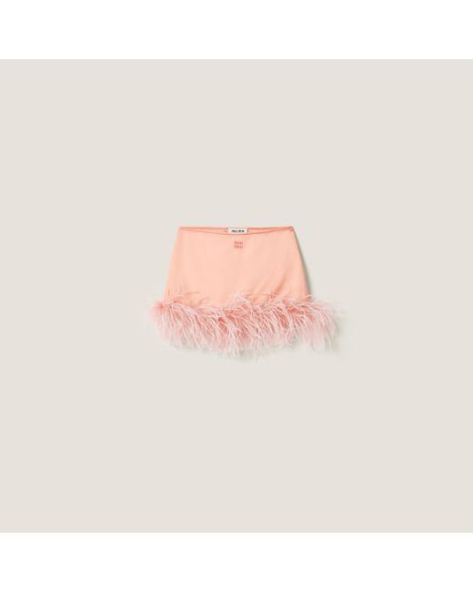 Miu Miu Pink Feather-Trimmed Satin Miniskirt