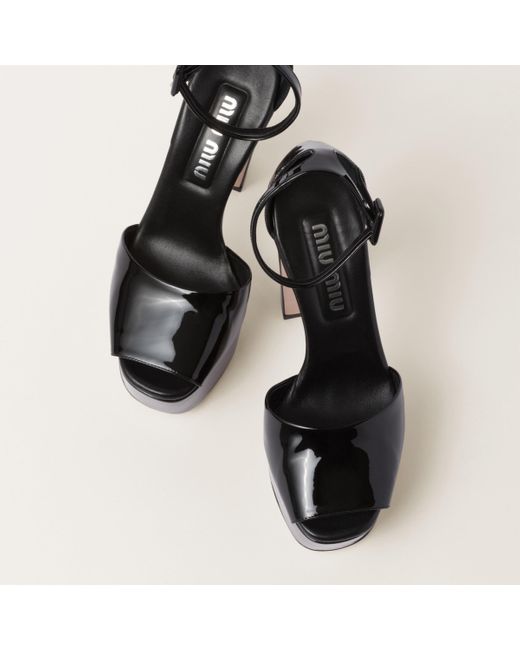 Miu Miu Black Patent Leather Platform Sandals