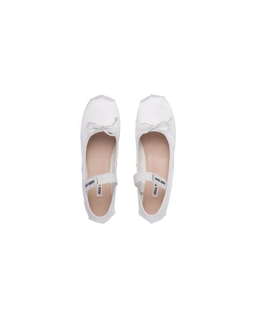Miu Miu White Satin Ballet Flats