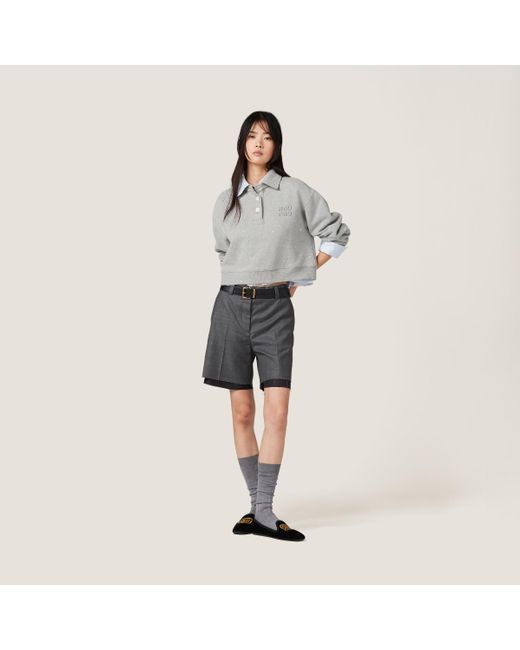 Miu Miu Gray Cotton Fleece Polo Shirt