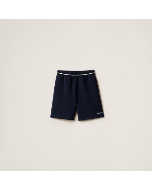 Miu Miu Blue Bonded Piqué And Technical Jersey Bermudas