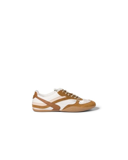Miu Miu Metallic Gymnasium Technical Fabric And Suede Sneakers