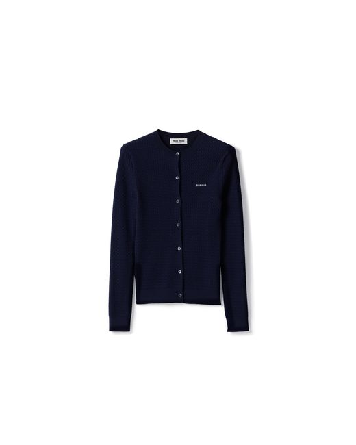 Miu Miu Blue Cable-Knit Cashmere And Silk Cardigan
