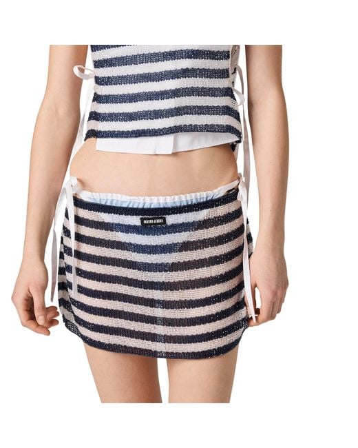 Miu Miu Blue Embroidered Beaded Miniskirt
