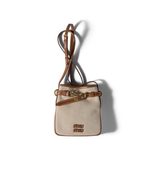 Miu Miu Natural Canvas And Leather Pouch