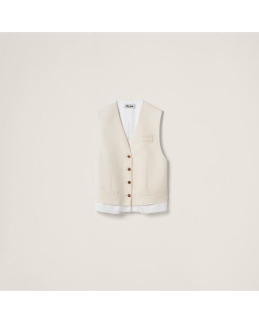 Miu Miu Natural Single-Breasted Canvas Vest