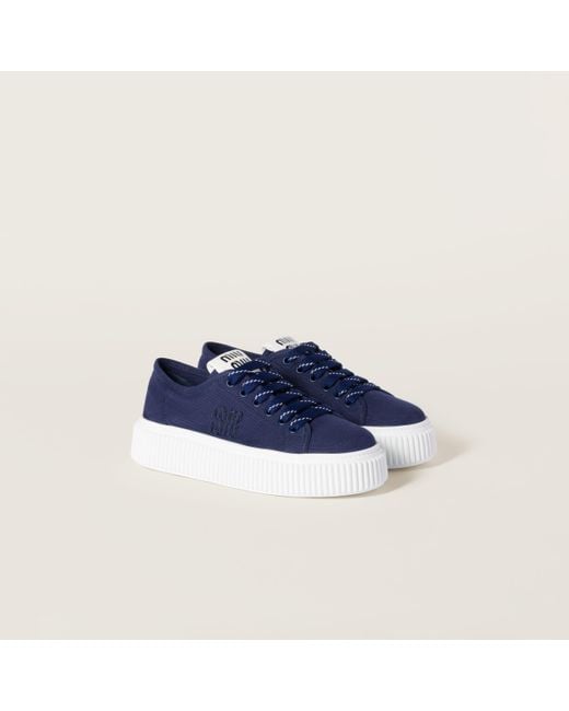 Miu Miu Denim Sneakers With Logo in Blue | Lyst Miu Miu Denim Sneakers With Logo in Blue | Lyst