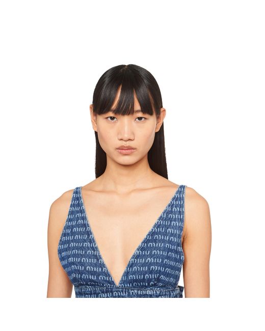 Miu Miu Blue Single-breasted Tweed Top
