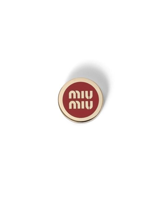 Miu Miu Red Enameled Metal Logo Brooch