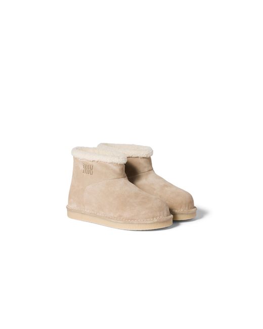 Miu Miu Natural Suede And Shearling Booties