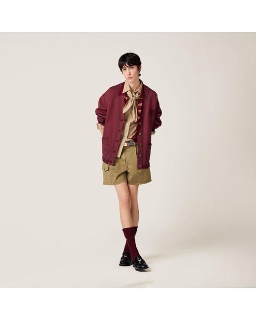 Miu Miu Red Garment-Dyed Cotton Fleece Cardigan