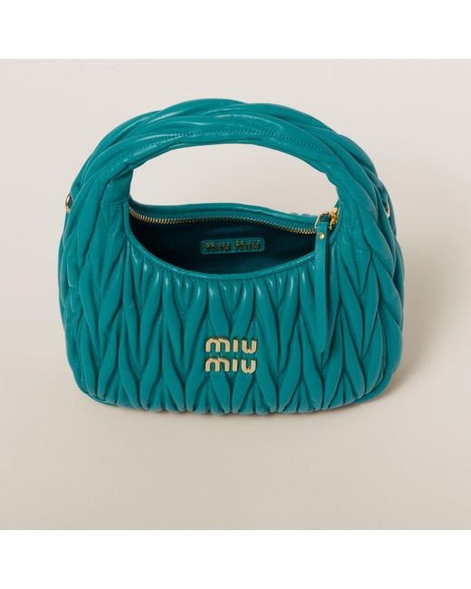 Miu Miu Blue Wander Matelassé Nappa Leather Hobo Bag