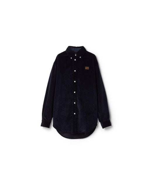Miu Miu Blue Corduroy And Suede Shirt