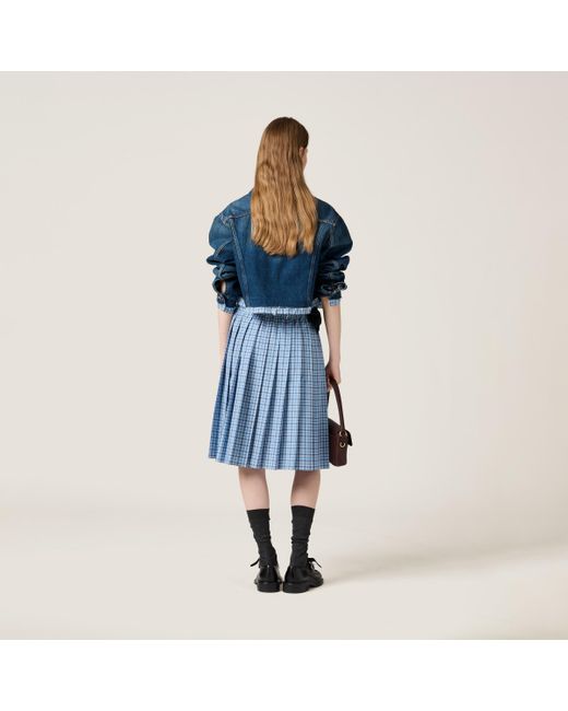Miu Miu Blue Pleated Check Skirt