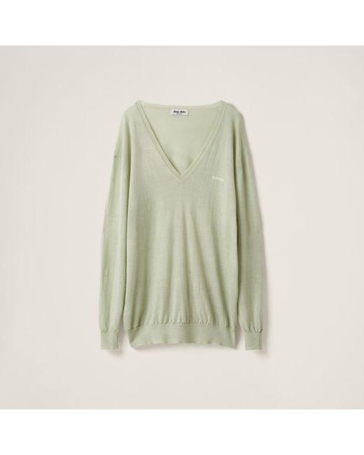 Miu Miu Green Oversized V-neck Cashmere Sweater