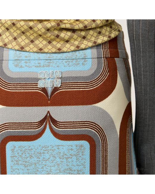 Miu Miu Blue Printed Natté Skirt