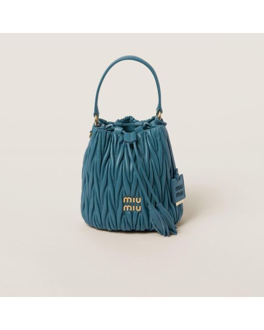 Miu Miu Blue Matelassé Nappa Leather Bucket Bag