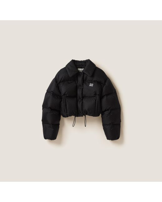 Miu Miu Cropped Nylon Down Jacket in Black | Lyst