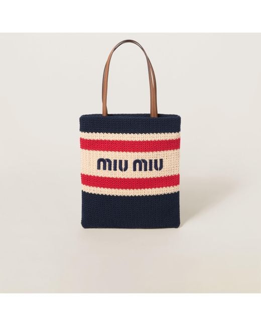 Miu Miu Red Striped Crochet Tote Bag