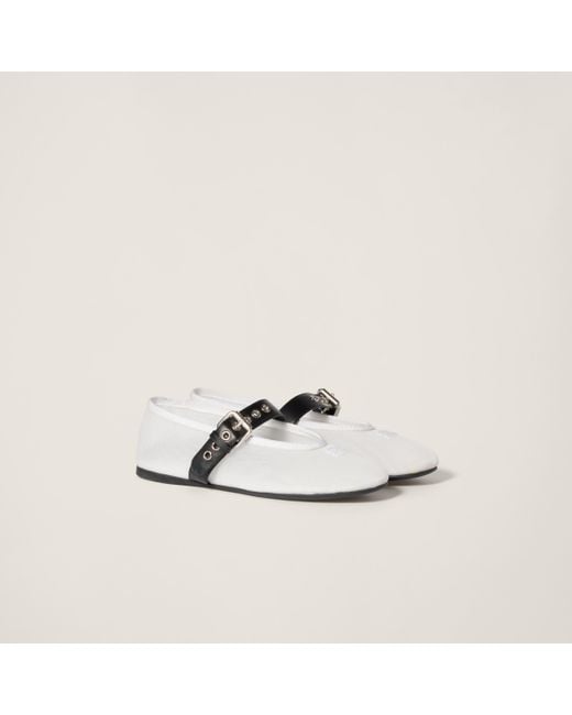 Miu Miu Mesh Fabric Ballerinas in White | Lyst