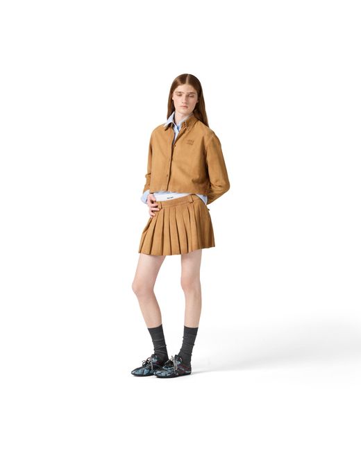 Miu Miu Natural Pleated Waxed Suede Mini-Skirt
