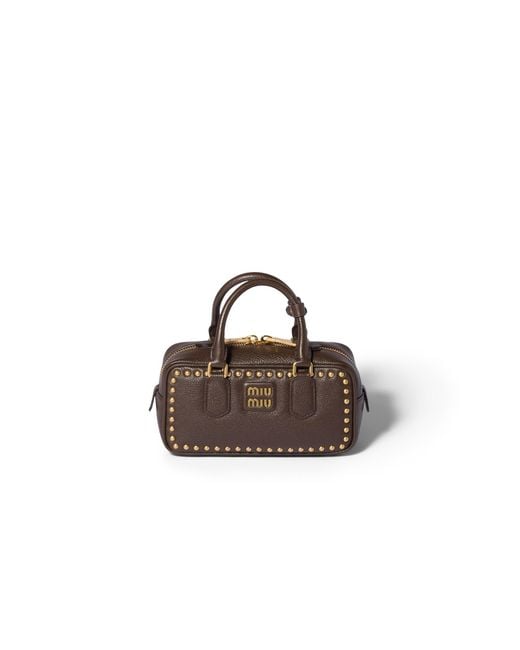 Miu Miu Brown Arcadie Studded Leather Bag