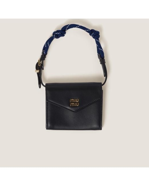Miu Miu Black Leather Wallet With Leather And Cord Shoulder Strap