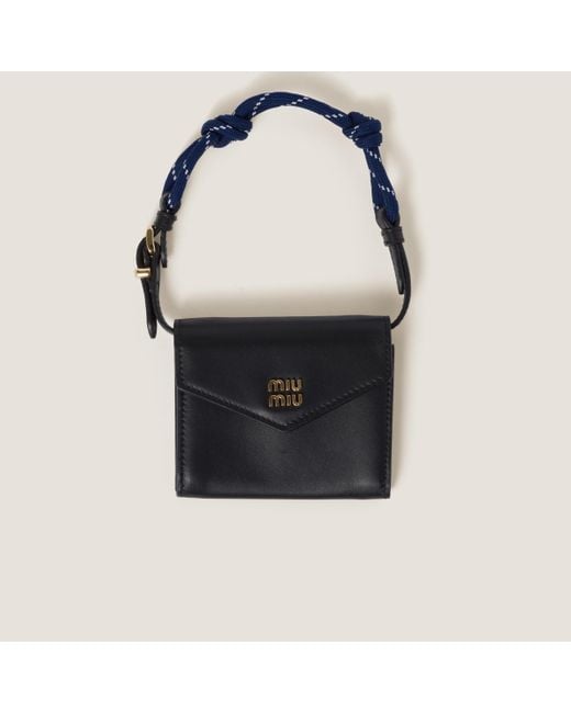 Miu Miu Leather Wallet With Leather And Cord Shoulder Strap Miu Miu Leather Wallet With Leather And Cord Shoulder Strap