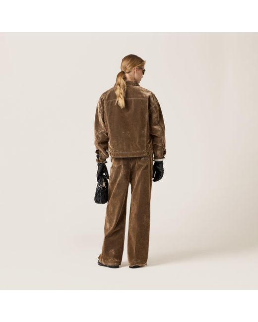 Miu Miu Washed Flocked Chambray Blouson Jacket in Brown | Lyst