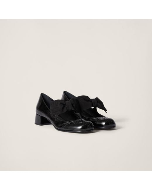 Miu Miu Black Patent Leather Pumps With Bow