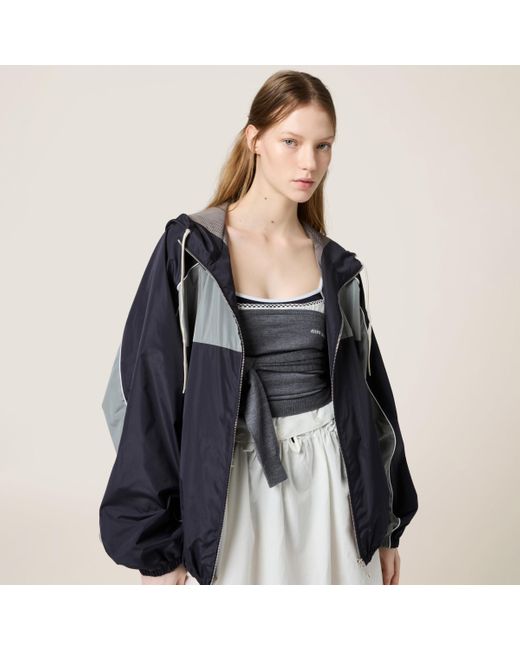 Miu Miu Technical Silk Zipper Blouson Jacket in Black | Lyst Miu Miu Technical Silk Zipper Blouson Jacket in Black | Lyst